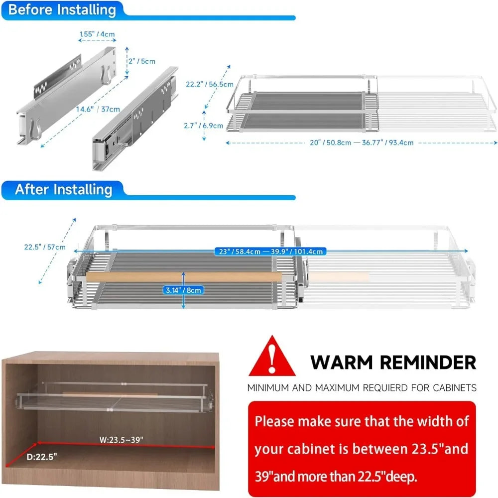 2Pack Cabinet Organizer Expandable 23~39.8"W x 22.5"D Kitchen Under Sink Bathroom