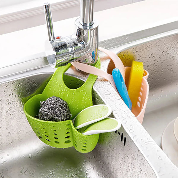 Adjustable Sink Storage Drain Basket Plastic Bag Useful Things For Kitchen Accessories Soap Sponge Hanging Organizer Storage