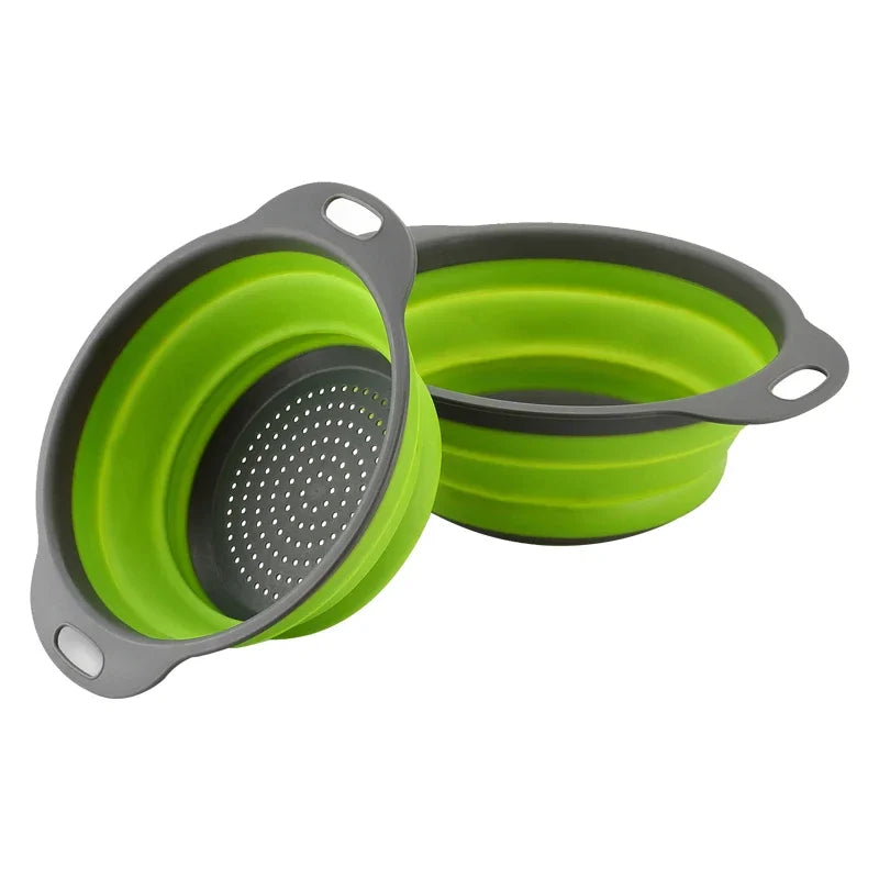 2pcs Silicone Round Folding Vegetable Fruits Washing Drain Basket Colander Strainer Collapsible Drainer Kitchen Tool cocina