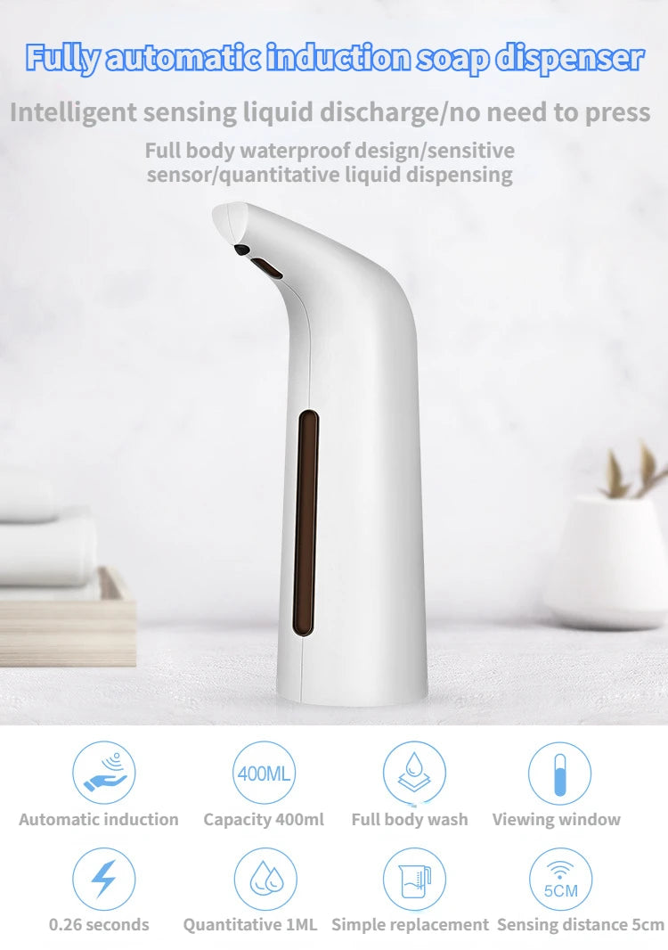 400ML Automatic Liquid Soap Dispenser Bathroom Accessories Soap And Gel Dispenser Intelligent Kitchen Induction Hand Sanitizer