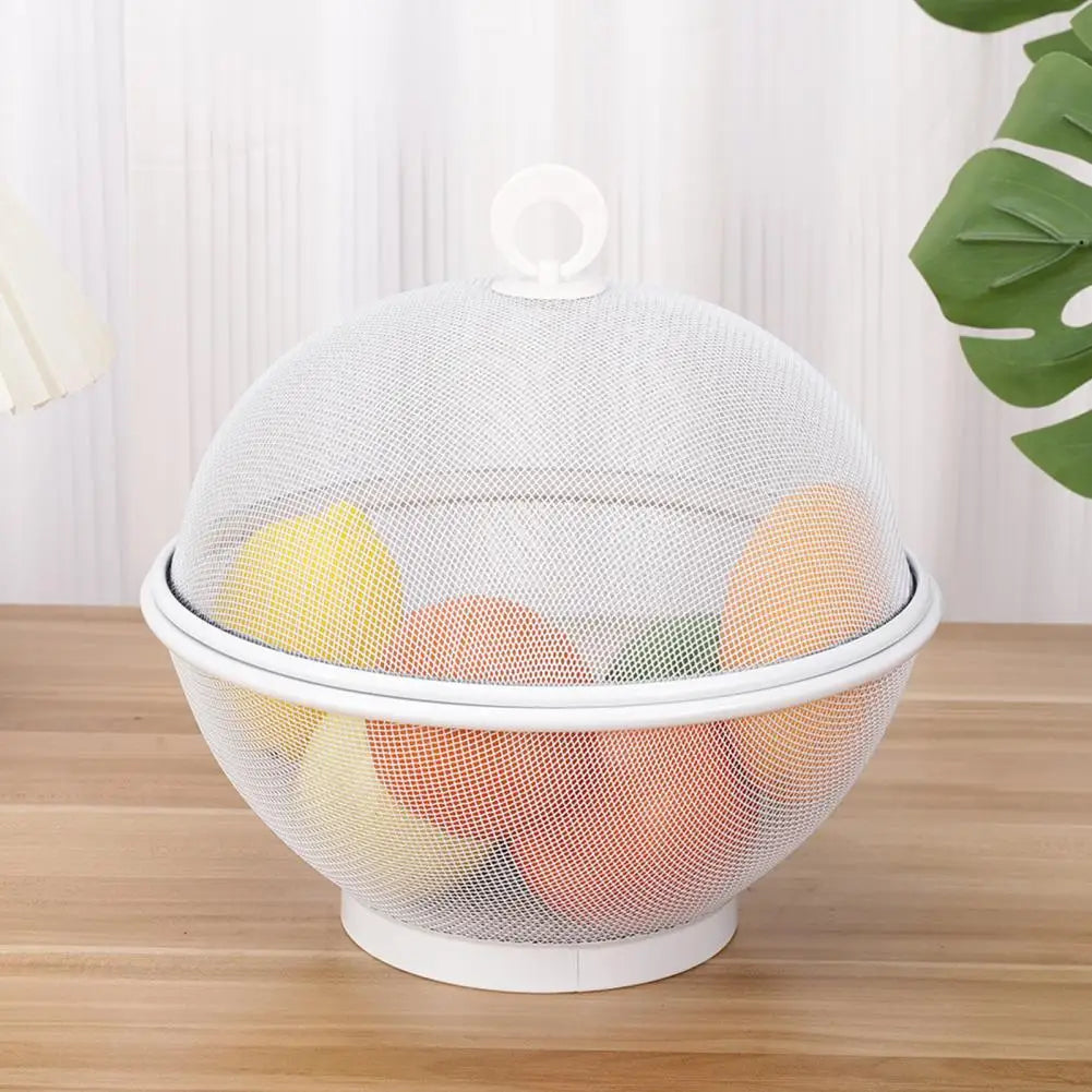 Mesh Fruit Basket with Lid Large Capacity Food Grade Prevent Fly Stainless Steel Kitchen Drain Basket Vegetables Fruit Holder