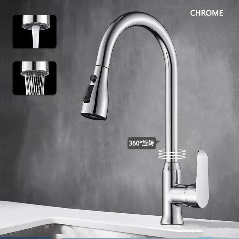 Kitchen Faucet Single Hole Pull-Out Spout Kitchen Sink Mixer Faucet Stream Spray Head Gun Gray/Black Mixer Faucet