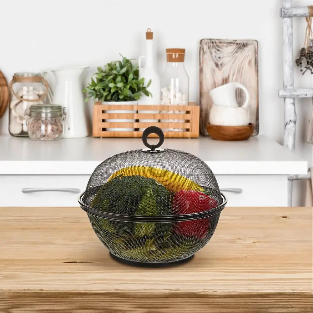 Mesh Fruit Basket with Lid Large Capacity Food Grade Prevent Fly Stainless Steel Kitchen Drain Basket Vegetables Fruit Holder