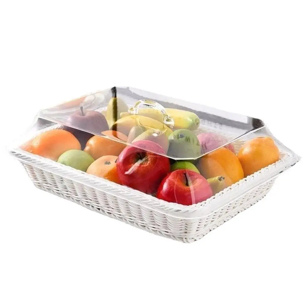 Wicker Bread Basket Serving Vegetable Bread Serving Lid Food Box Baskets With Acrylic Supplies Storage Kitchen Fruit Picnic O0T0