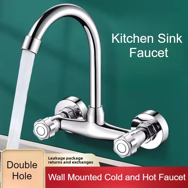 Wall Mounted Kitchen Mixer Tap Double Handle Kitchen Faucet Cold and Hot Water Tap 360 Rotation Sink Faucet Kitchen Accessories