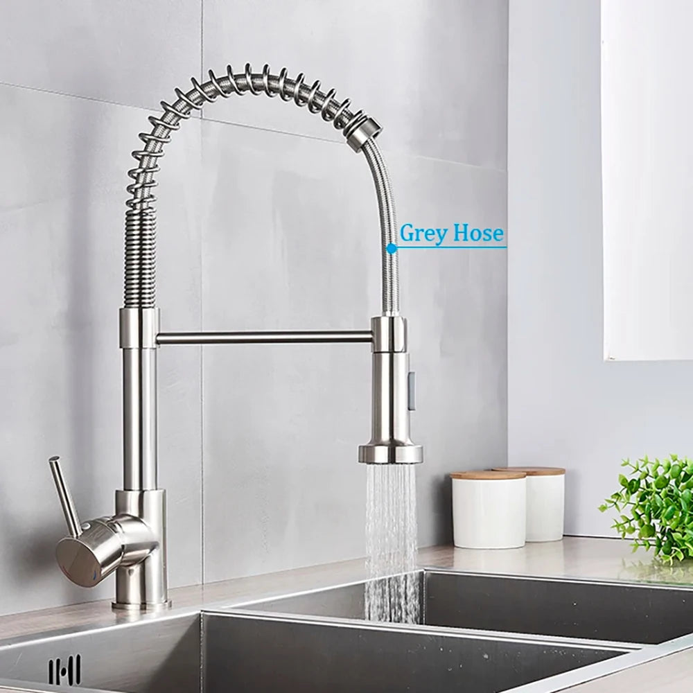 Matte Black Pull Down Kitchen Faucet Chrome Dual Modes Nozzle Hot Cold Water Mixer Crane Tap Brass Spring Kitchen Sink Faucets