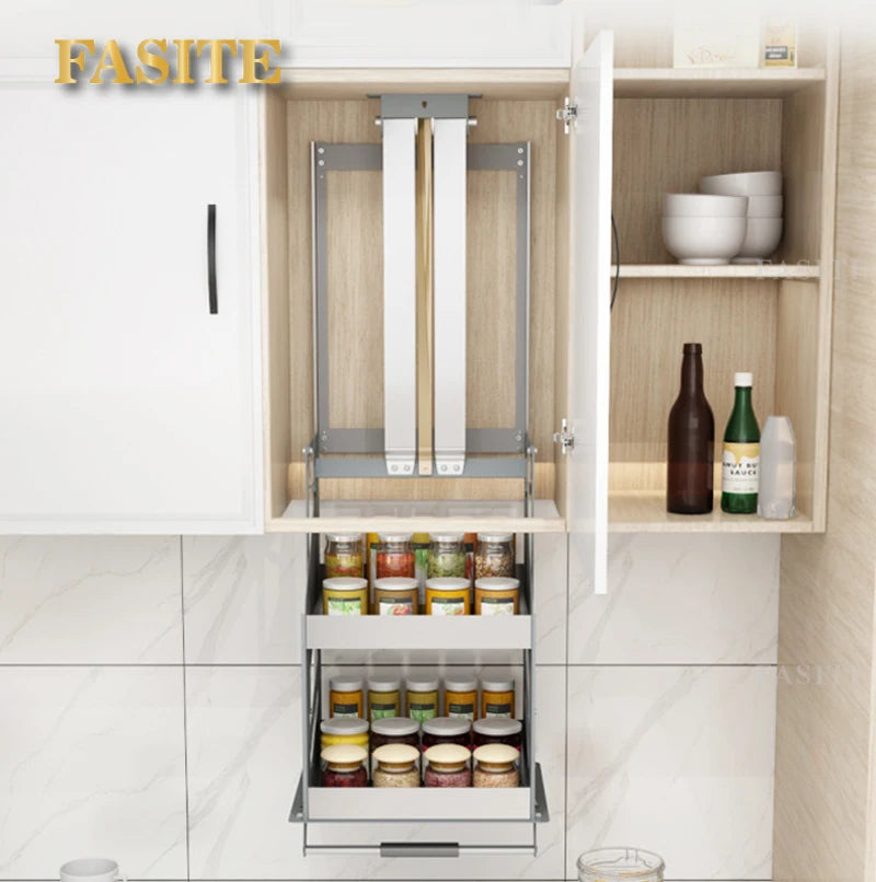 Kitchen Cabinet Pull-down Lift Basket Storage Spice Racks Wall Cabinet Up and Down Vertical Lift Drawer Baskets 45/55/*28*52CM