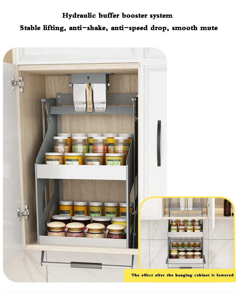 Kitchen Cabinet Pull-down Lift Basket Storage Spice Racks Wall Cabinet Up and Down Vertical Lift Drawer Baskets 45/55/*28*52CM