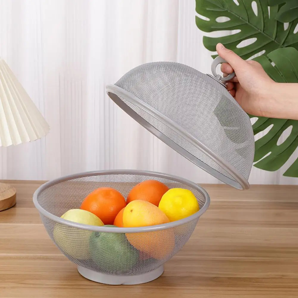 Mesh Fruit Basket with Lid Large Capacity Food Grade Prevent Fly Stainless Steel Kitchen Drain Basket Vegetables Fruit Holder