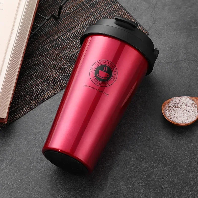 500ml Insulated Travel Coffee Cup Double Wall Leak-Proof Thermos Mug Vacuum Stainless Steel Tea Tumbler with Lid and Handle