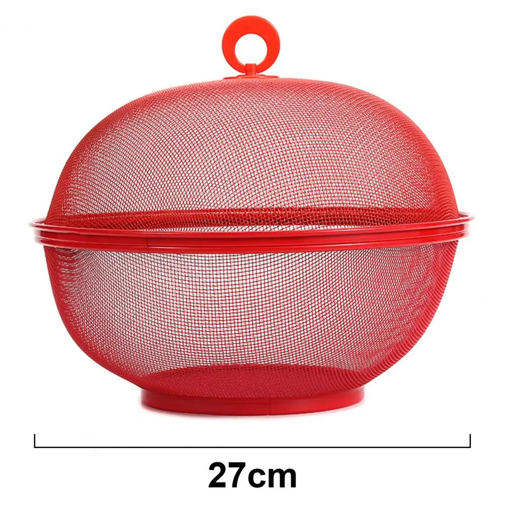 Mesh Fruit Basket with Lid Large Capacity Food Grade Prevent Fly Stainless Steel Kitchen Drain Basket Vegetables Fruit Holder