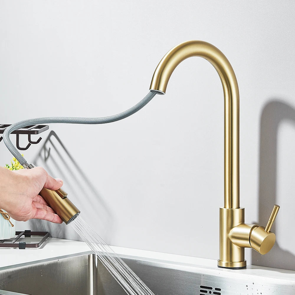 Pull Down Kitchen Sink Faucet Pull Out Two Function Single Handle Hot and Cold Water Mixer Taps Deck Mounted