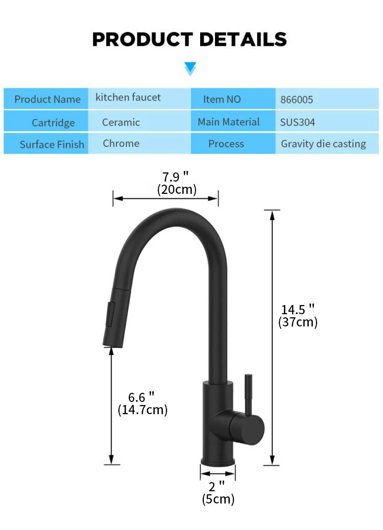 G1/2 Kitchen Faucet Black Surface Water Faucet Kitchen Sink Faucet Pull-out Kitchen Faucet Single Hole Tap