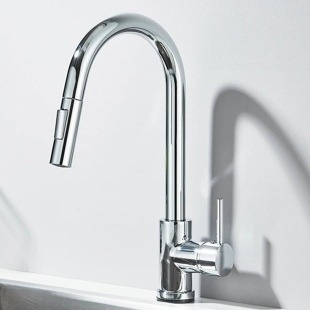 Pull Down Kitchen Sink Faucet Pull Out Two Function Single Handle Hot and Cold Water Mixer Taps Deck Mounted