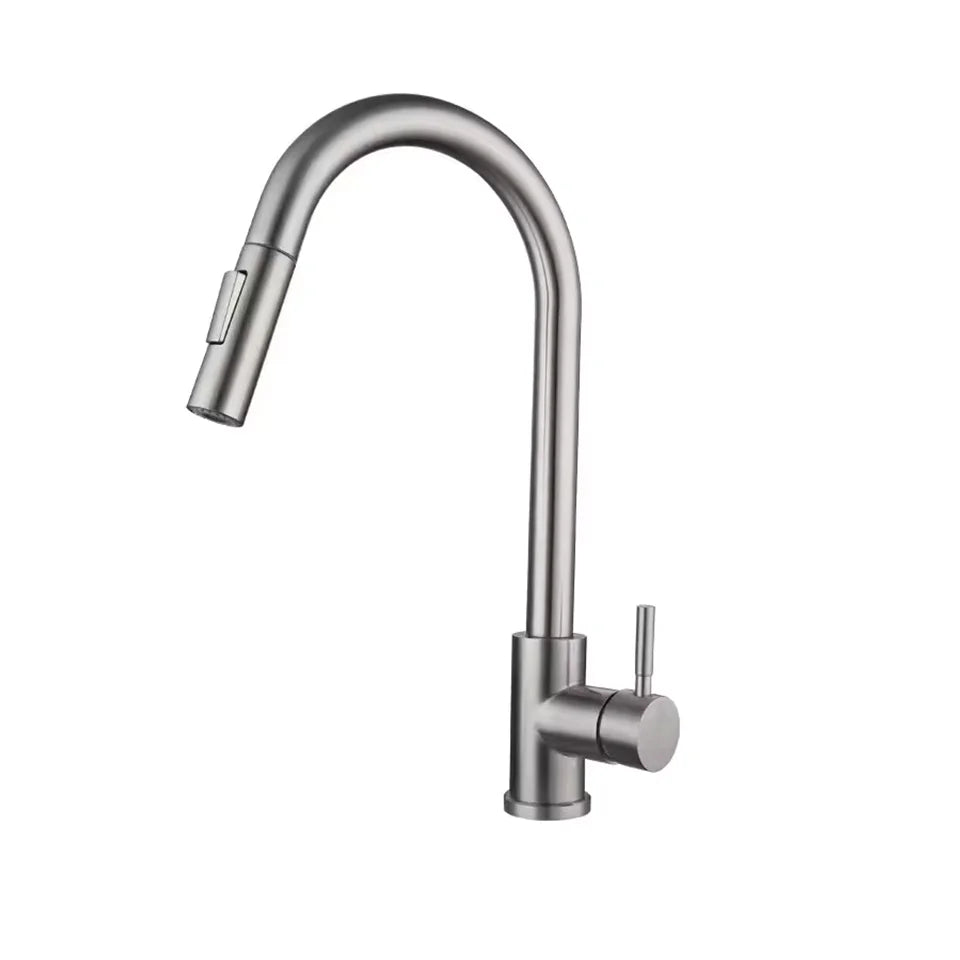 Stainless steel pull-out hot and cold water mixing faucet for kitchen, vegetable sink, washbasin, and bar pull-out faucet