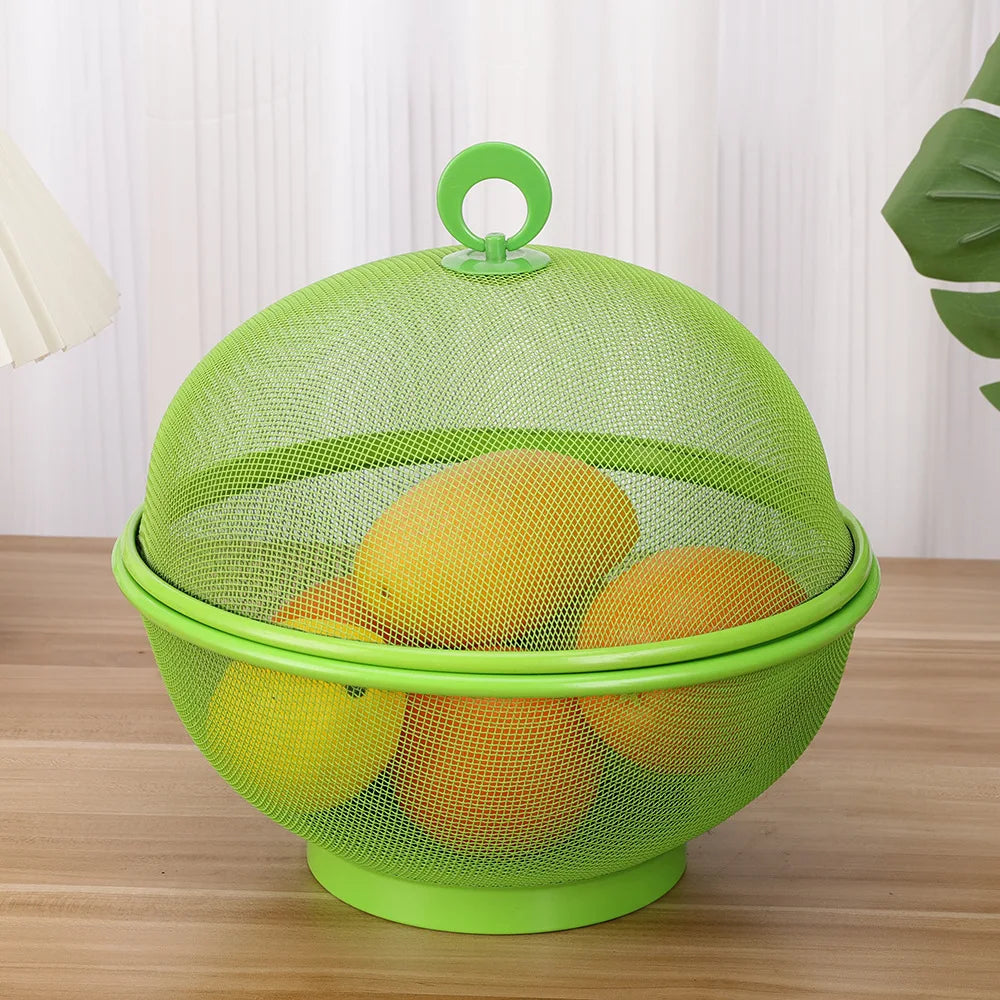 Mesh Fruit Basket with Lid Prevent Fly Stainless Steel Kitchen Drain Basket Vegetables Fruit Holder Kitchen Supplies 그물코 과일 바구니