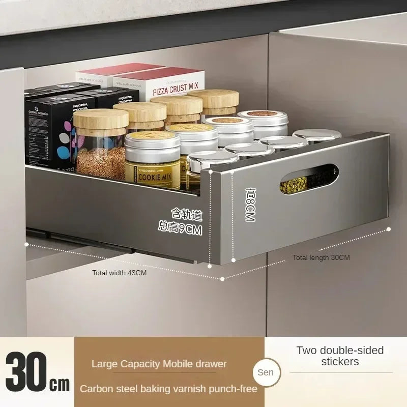 In-Cabinet Drawers Shelf Kitchen Storage Pull Out Bottles Jars Basket Layered Spice Dish Plate Under Sink Boxes Home Organizater