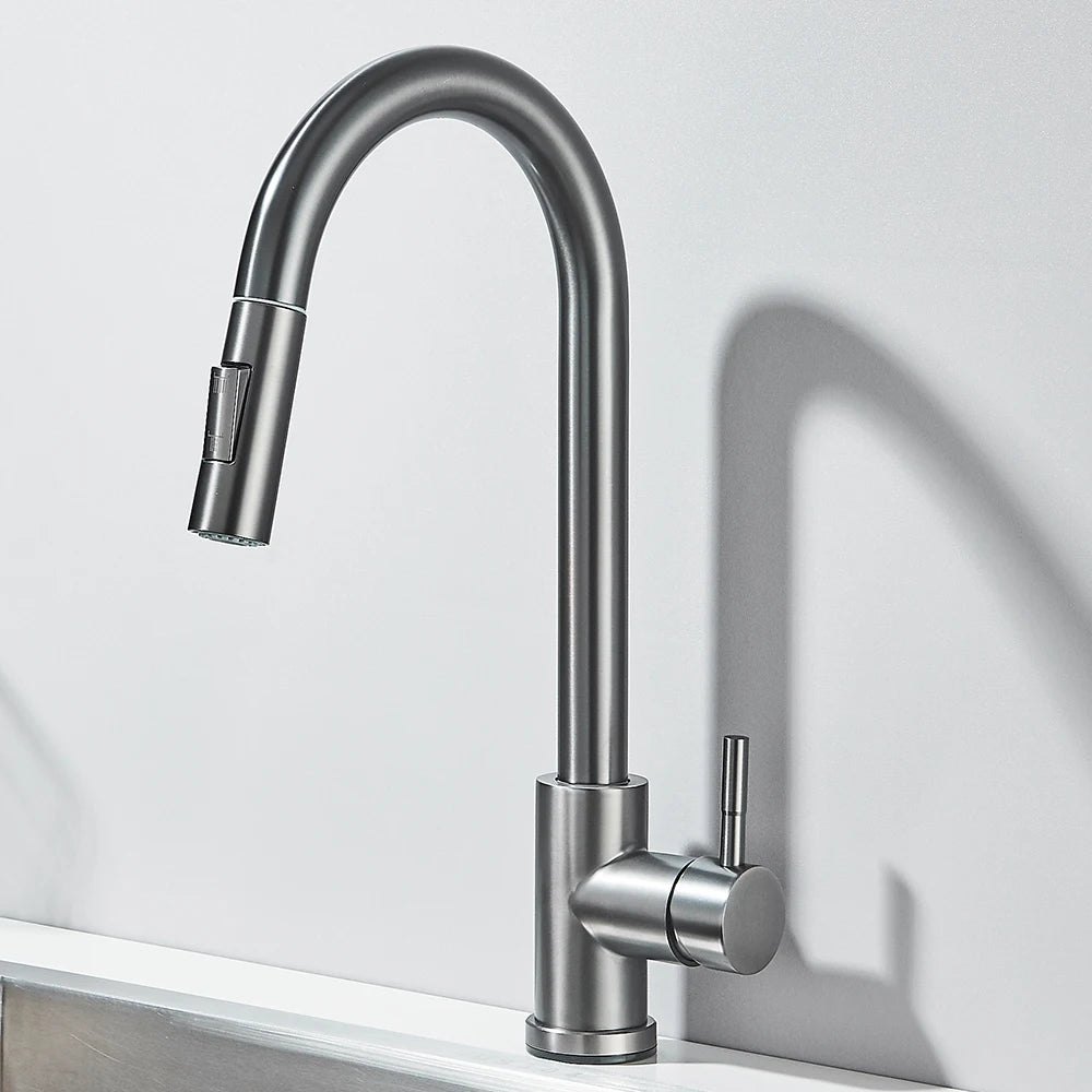 Pull Down Kitchen Sink Faucet Pull Out Two Function Single Handle Hot and Cold Water Mixer Taps Deck Mounted