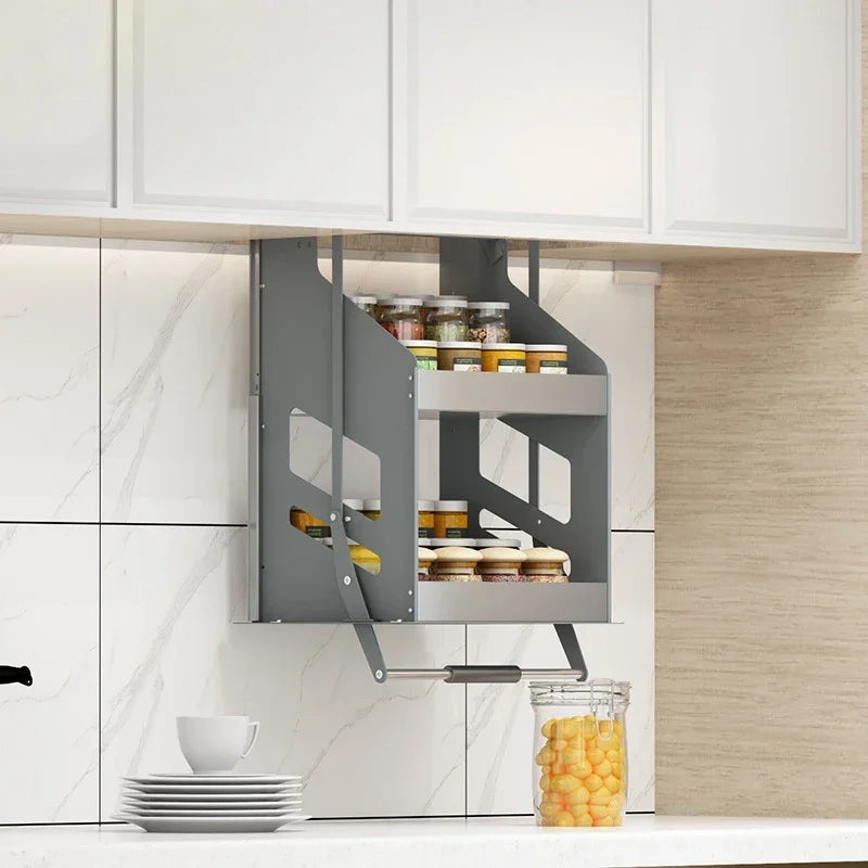 Kitchen Cabinet Pull-down Lift Basket Storage Spice Racks Wall Cabinet Up and Down Vertical Lift Drawer Baskets 45/55/*28*52CM