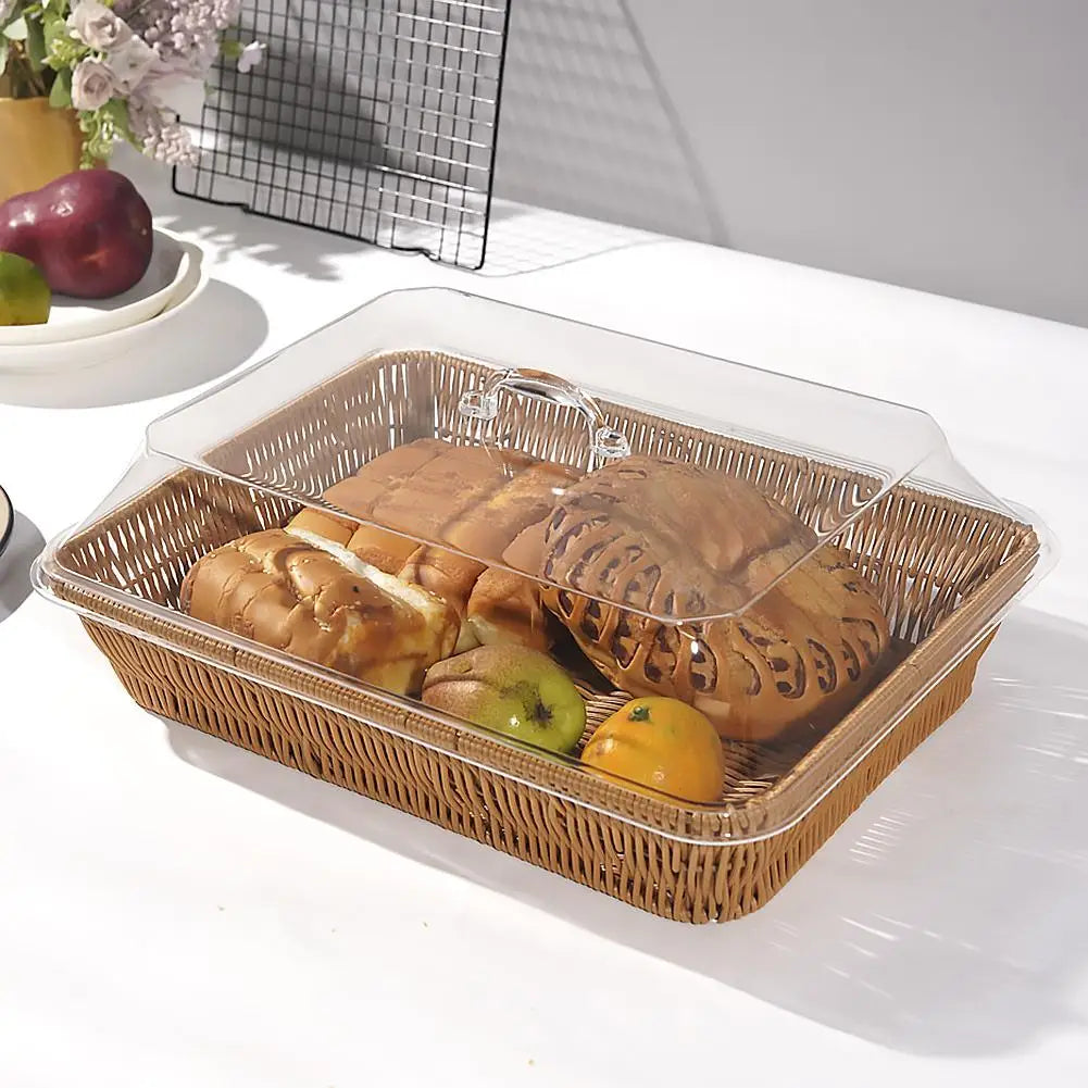 Wicker Bread Basket Serving Vegetable Bread Serving Lid Food Box Baskets With Acrylic Supplies Storage Kitchen Fruit Picnic O0T0